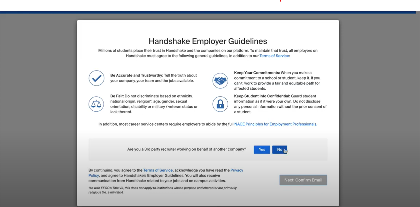 Handshake employer guidelines