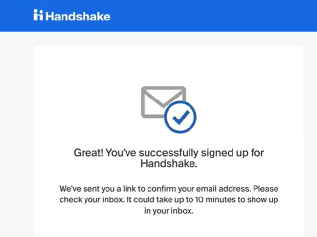 Handshake confirmation email page